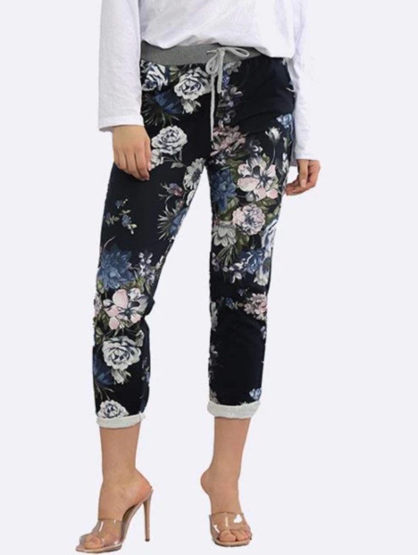 Denver Floral Navy Trousers (Size 10-14) image 0
